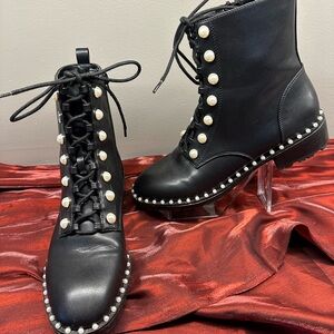 INC International Concepts Black Pearl-Embellished Combat Boots